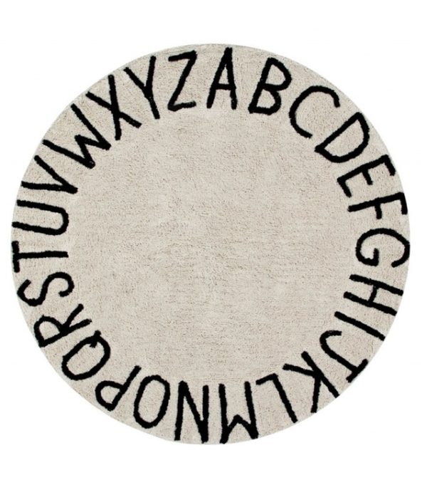 Lorena Canals rund matta till barnrummet, abc natural/black