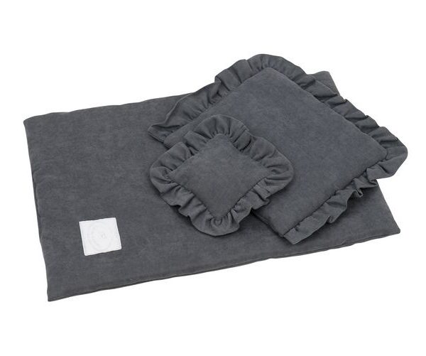 Grafit bäddset till docksäng med volang, Cotton&Sweets