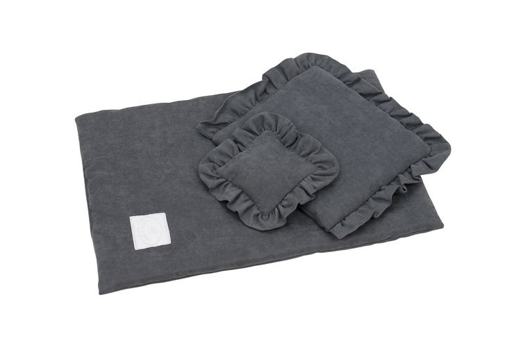 Grafit bäddset till docksäng med volang, Cotton&Sweets