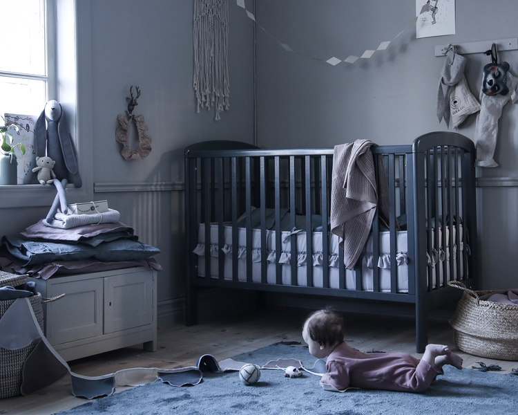 Ng Baby, Spjälskydd av linne med VOLANG, Ljusgrå - Bild 3