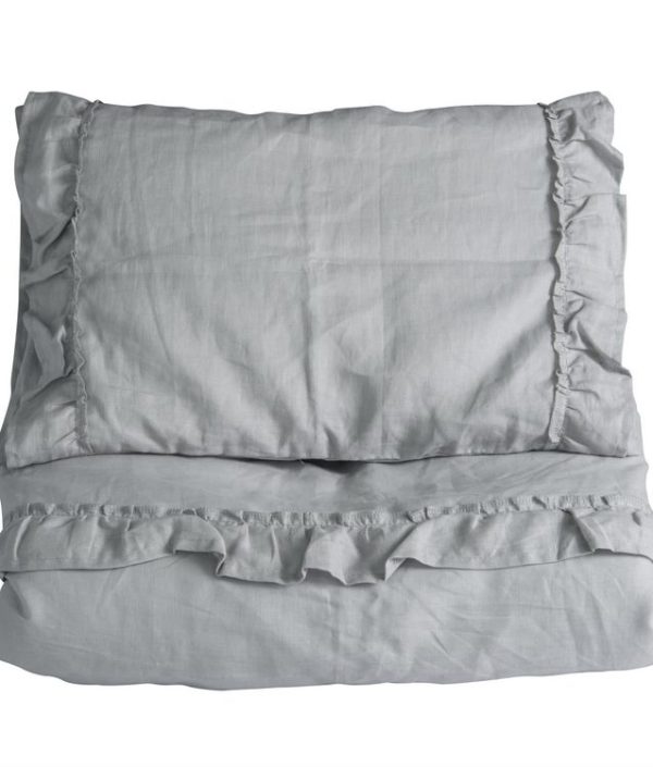 Ng Baby Påslakan av linne med VOLANG, Ljusgrå