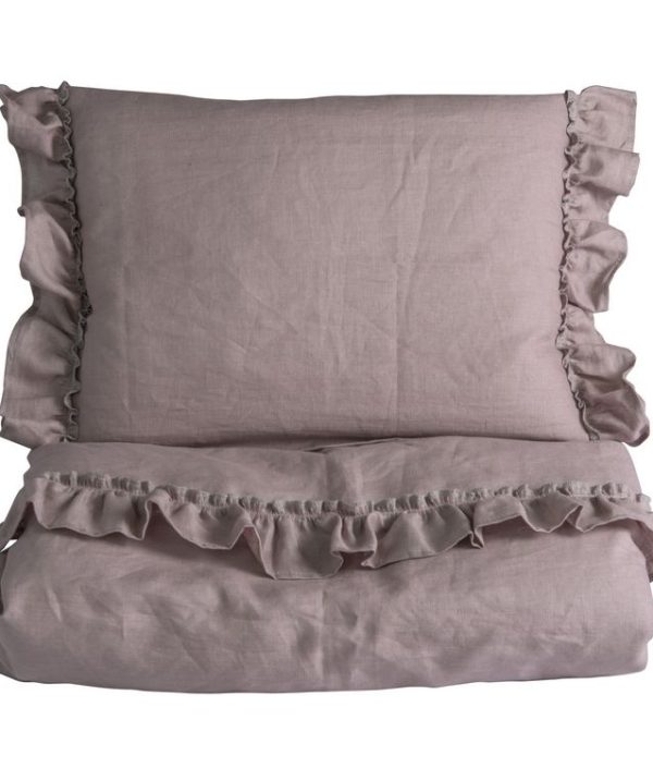 Ng Baby Påslakan av linne med VOLANG, Puderrosa