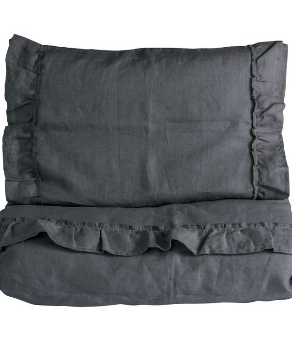 Ng Baby Påslakan av linne med VOLANG, Grafit