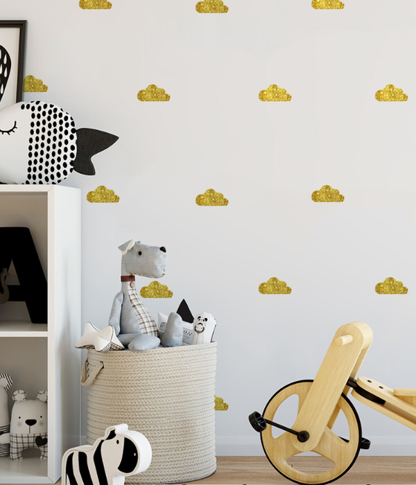 Väggklistermärken små guldmoln, set om 28 stycken