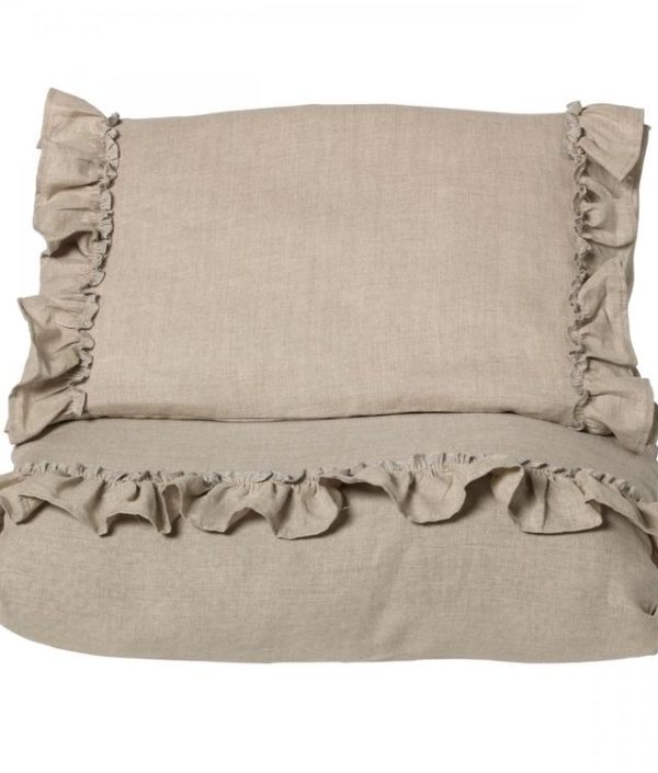 Ng Baby Påslakan av linne med VOLANG, natural