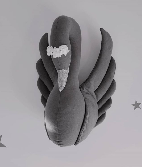 Grafit svan av linne, väggdekoration