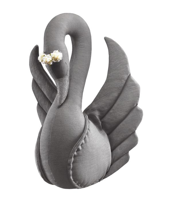 Grafit svan av linne, väggdekoration