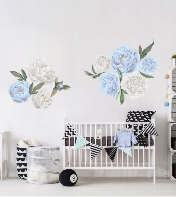 Blå pioner väggklistermärken, väggdekoration L