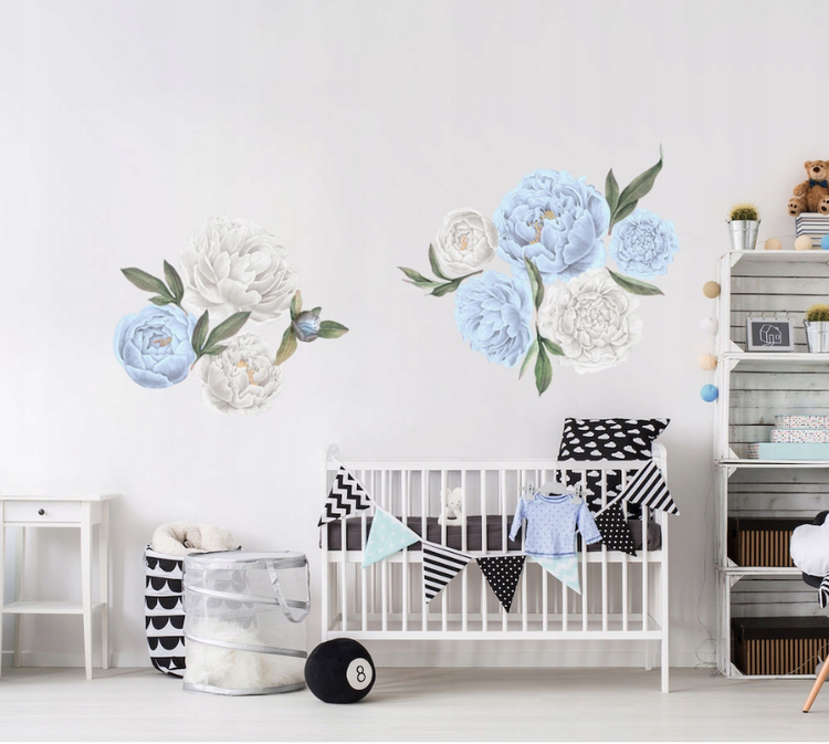 Blå pioner väggklistermärken, väggdekoration L - Bild 2