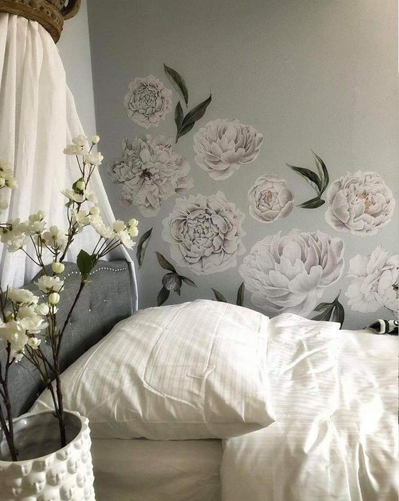 Vita pioner väggklistermärken, väggdekoration XL