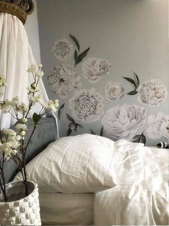 Vita pioner väggklistermärken, väggdekoration XL