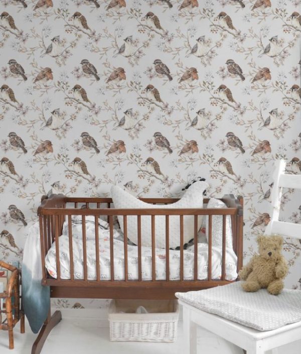Dekornik, tapet Birds White-Grey