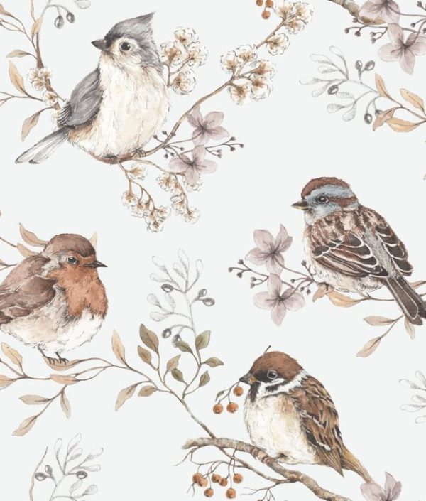 Dekornik, tapet Birds White-Grey