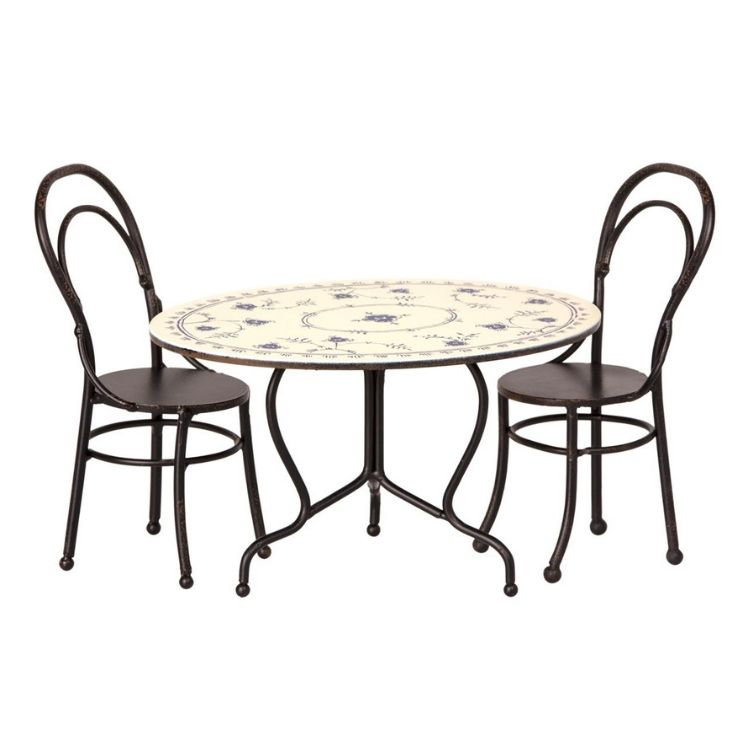 Maileg, mini bord & två stolar svart