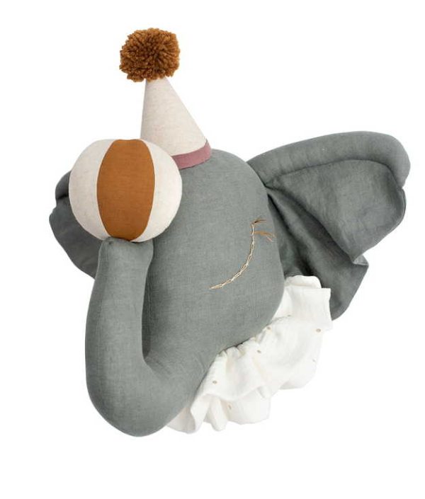 Väggdekoration grå cirkuselefant djurhuvud i linne