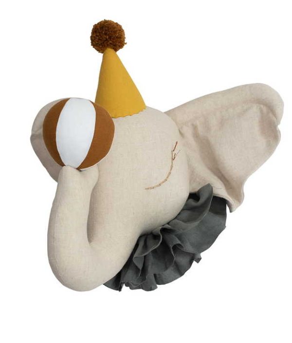 Väggdekoration natur cirkuselefant djurhuvud i linne