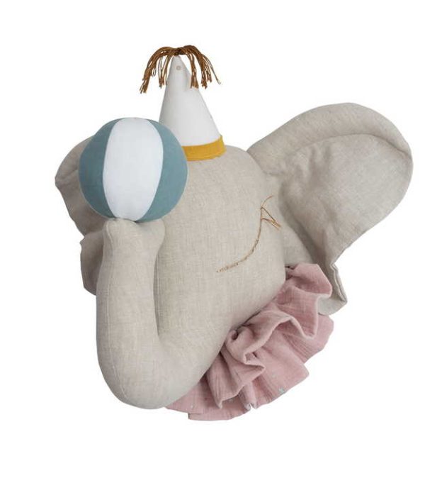 Väggdekoration natur rosa cirkuselefant djurhuvud i linne