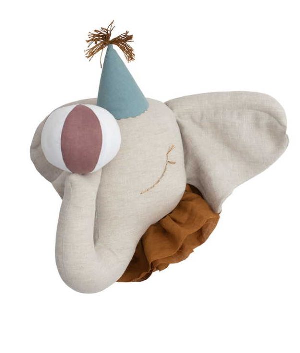 Väggdekoration natur blå cirkuselefant djurhuvud i linne