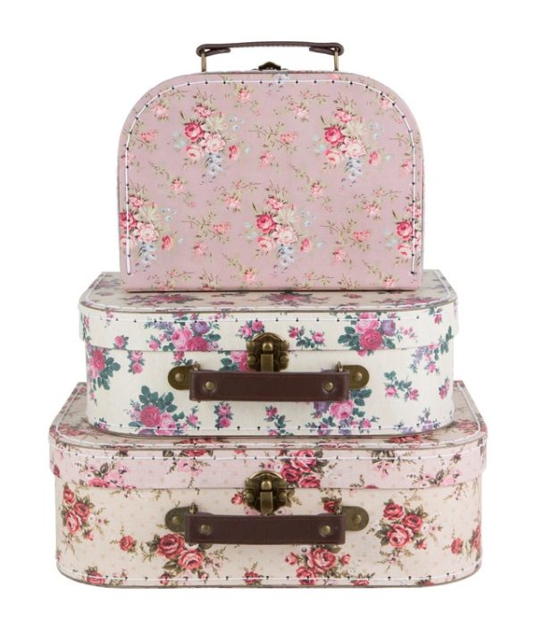 Sass & Belle, förvaringslådor koffert vintage rose, 3-pack