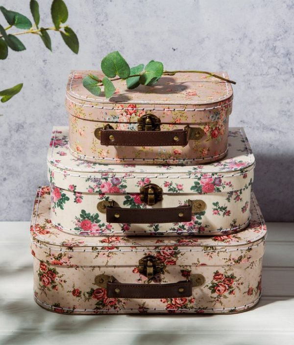 Sass & Belle, förvaringslådor koffert vintage rose, 3-pack