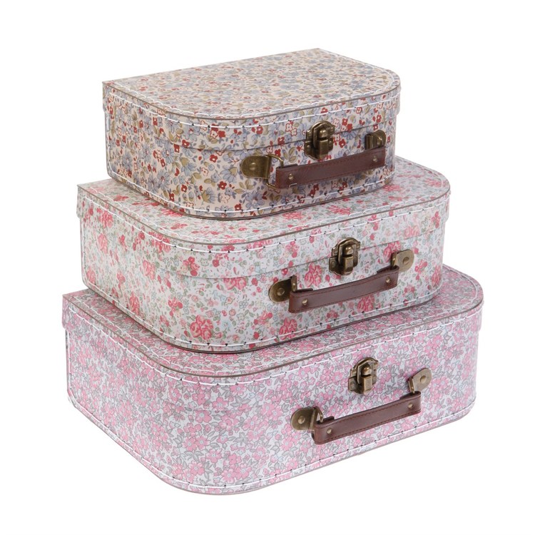 Sass & Belle, förvaringslådor koffert vintage floral, 3-pack