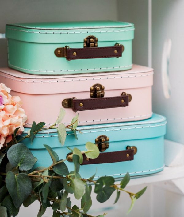 Sass&Belle, förvaringslådor koffert pastel retro, 3-pack