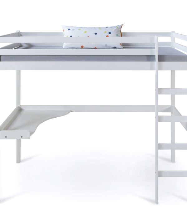 Vit loftsäng med skrivbord 90x200
