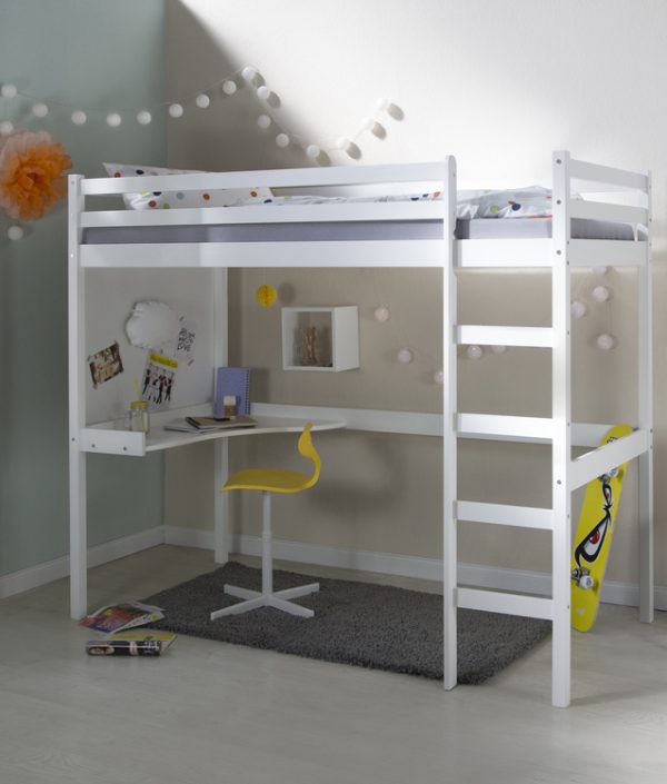 Vit loftsäng med skrivbord 90x200