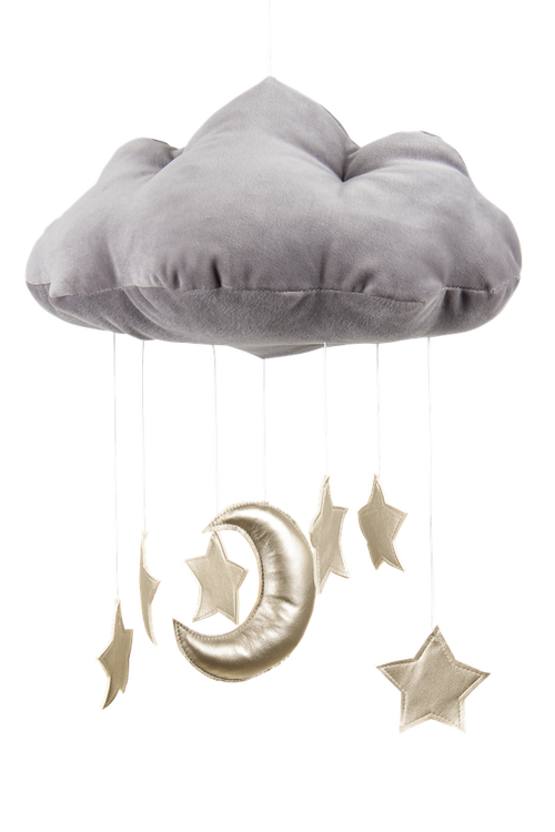 Grå sängmobil moln med guldstjärnor, Cotton & Sweets