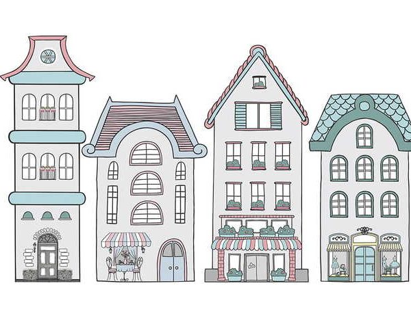 Väggklistermärke hus i staden