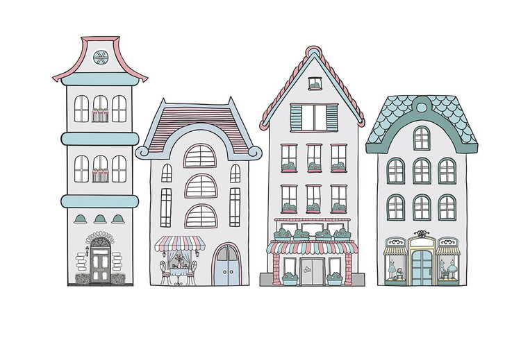 Väggklistermärke hus i staden