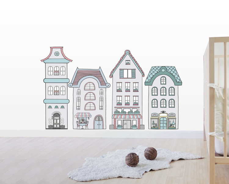 Väggklistermärke hus i staden - Bild 4