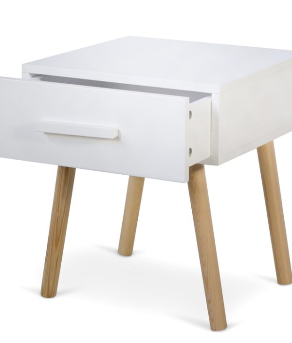 Vit sängbord till barnrummet med förvaringslåda