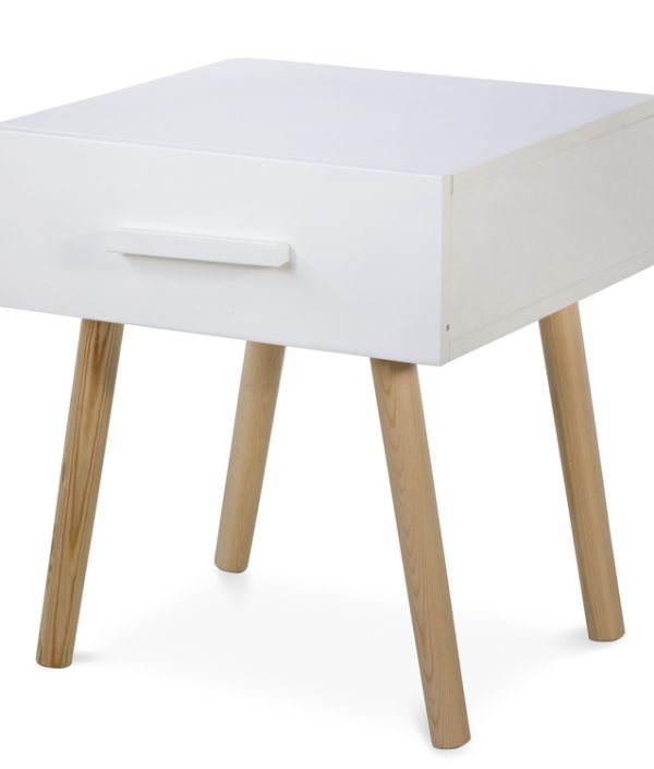 Vit sängbord till barnrummet med förvaringslåda