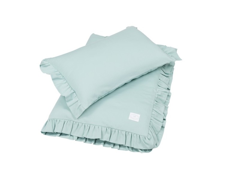 Grön bäddset spjälsäng med kudde och täcke med volang, Cotton & Sweets