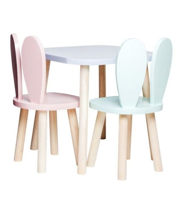 Möbelset för barn, två kaninstolar och bord
