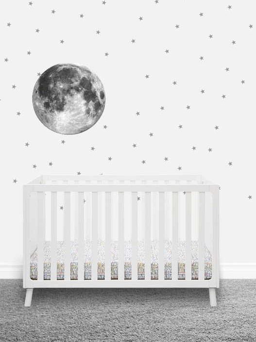 Grå måne klistermärke till barnrum