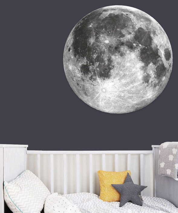 Grå stor måne klistermärke till barnrum