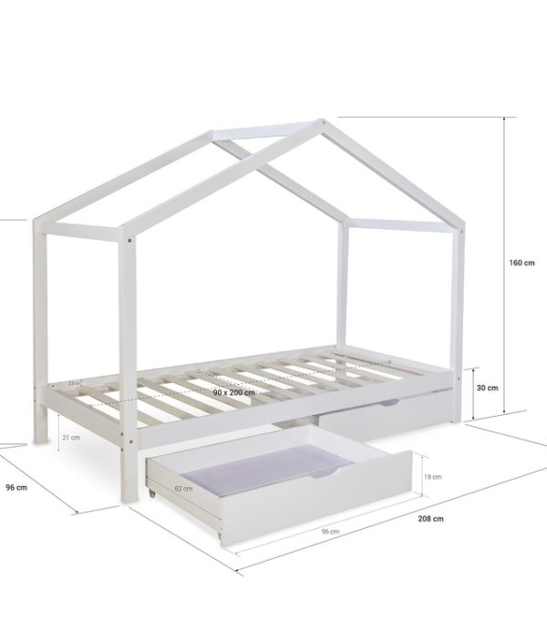 Vit hussäng 90x200 med förvaringslådor