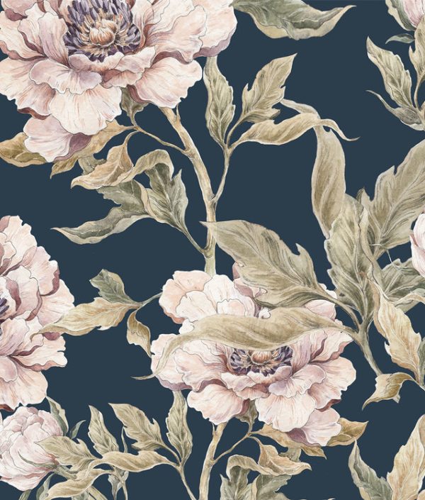 Dekornik, tapet Peonies Navy Blue