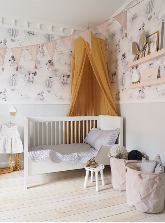 JaBaDaBaDo senapsgul sänghimmel guld med ljusslinga - Bild 3