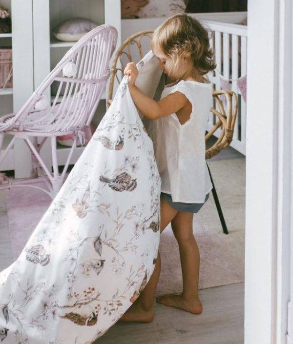 Dekornik, bäddset 100x135, junior birds white grey