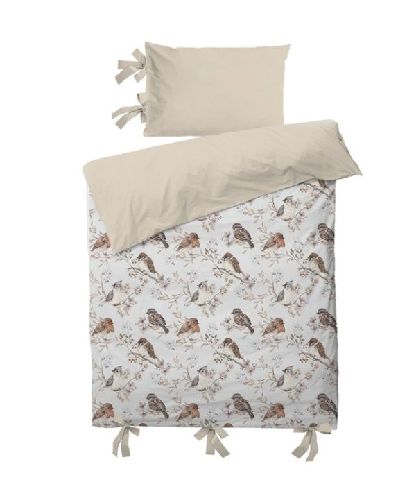 Dekornik, bäddset 100x135, junior birds white grey