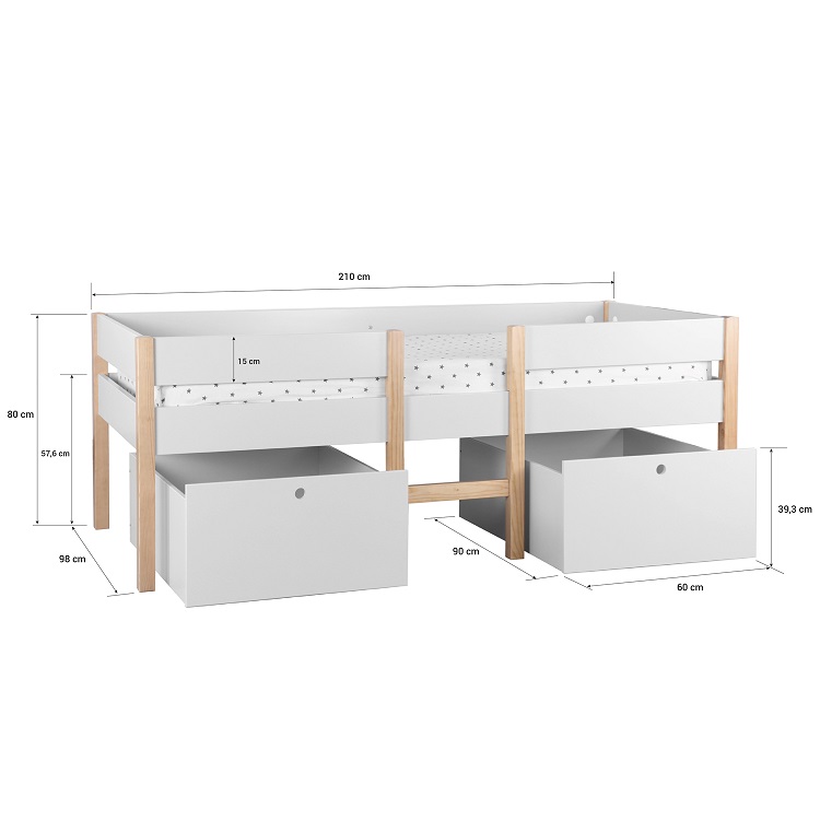 Hög vit enkelsäng med förvaring 90x200 - Bild 2