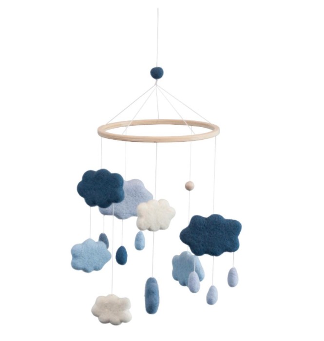 Sebra sängmobil blå moln