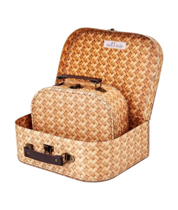 Sass & Belle, förvaringslådor koffert rattan print, 2-set
