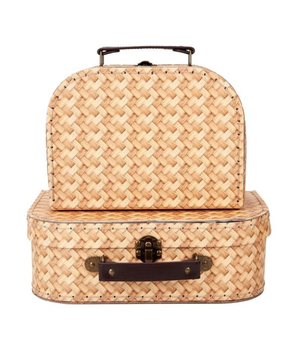 Sass & Belle, förvaringslådor koffert rattan print, 2-set