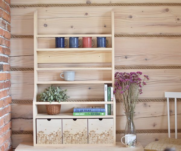 Vägghylla med tre lådor, natur Cameleon