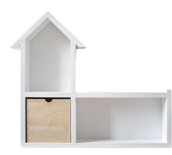 Stor vägghylla till barnrummet med låda