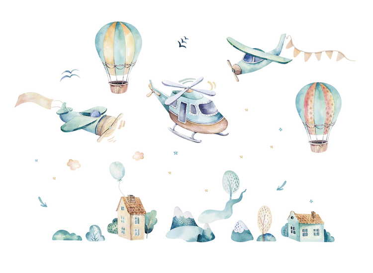 Helikopter väggklistermärke till barnrum XL